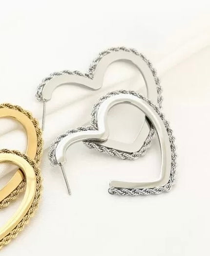 Heart and chain oorbel - zilver